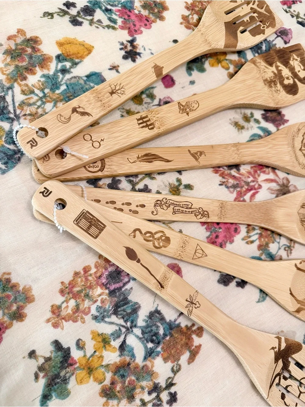 Harry Potter Inspired Bamboo Kitchen Utensil Set 6 Hogwarts Marauder Map Always